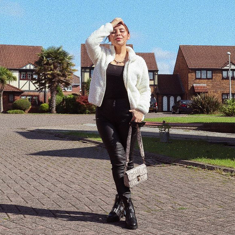 TEDDY JACKET + FAUX-LEATHER PANTS