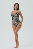 ECUPPER Ruched Vintage Floral Slimming Sexy One Piece Swimsuit
