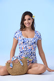 ECUPPER Square-Neck Short Sleeve Monokini