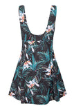 Floral Green Floral White Flower Printed Swimdress with Boyshort