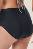 Black Irregular Pleated Bikini Bottom