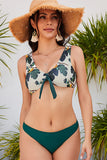 Green Leaf Tie Front Bikini Set