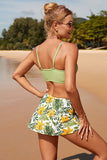Green Floral Swim Skirts Two Piece Bandeau Bikini