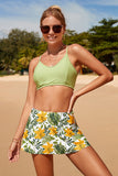 Green Floral Swim Skirts Two Piece Bandeau Bikini