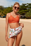 Orange Floral Swim Skirts Two Piece Bandeau Bikini